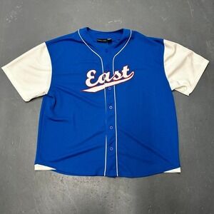 y2k Starter "East" white and blue button up embroidered baseball jersey